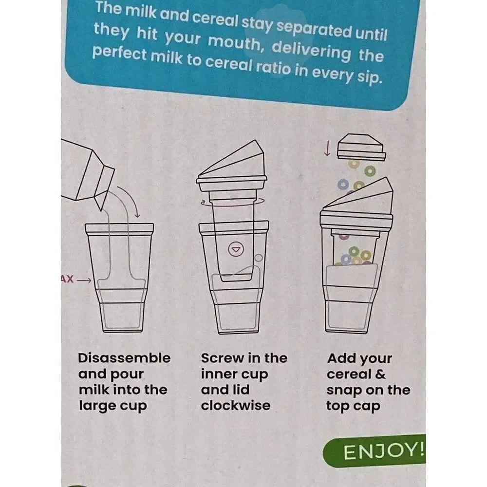 The CrunchCup Never Soggy Portable Cereal & Milk for Cereal on‎ the Go Blue NEW